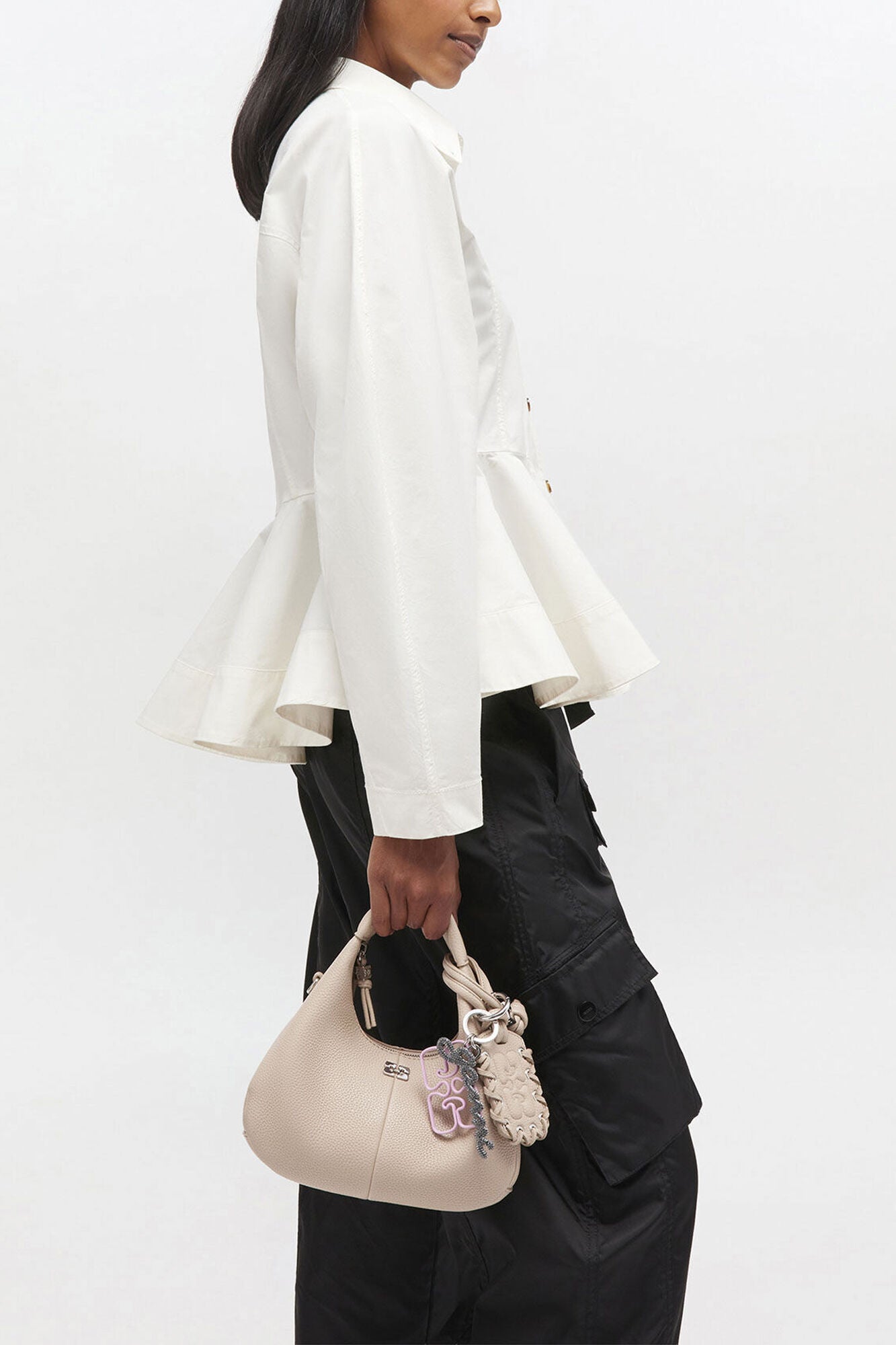 White Pepper Light Grey Mini Hobo Bag - GANNI