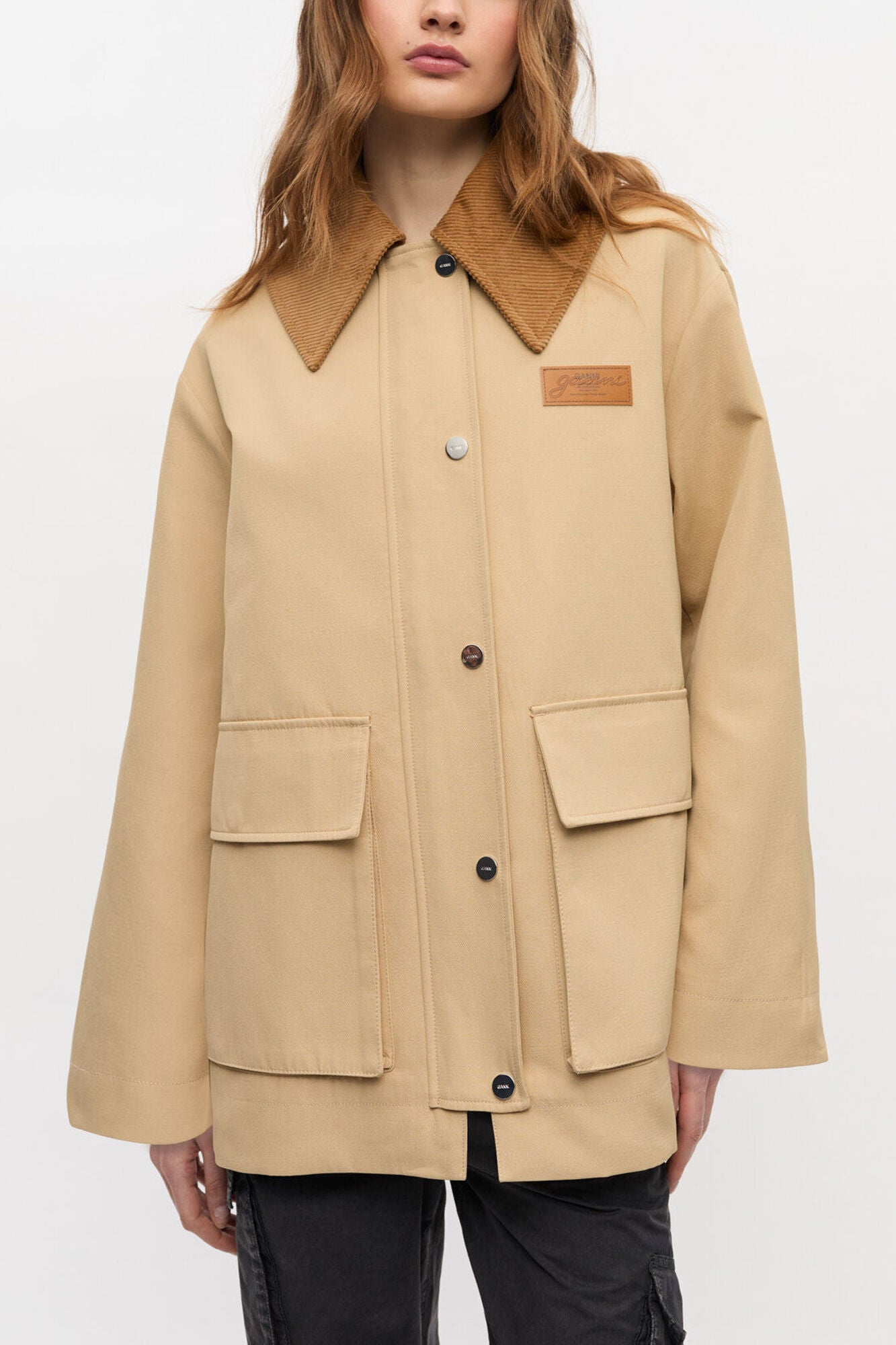 Camel Twill Midi Jacket - GANNI