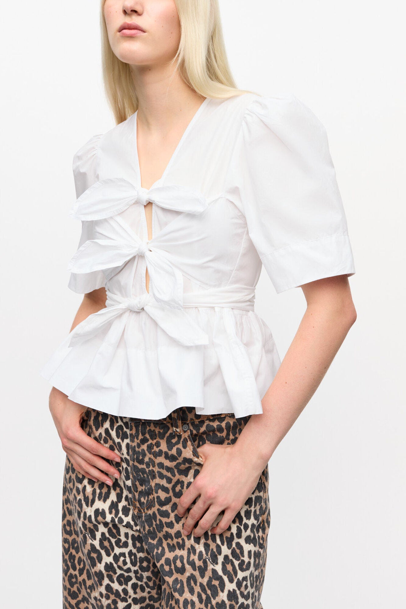 White Washed Stretch Cotton Tie Strap Blouse - GANNI