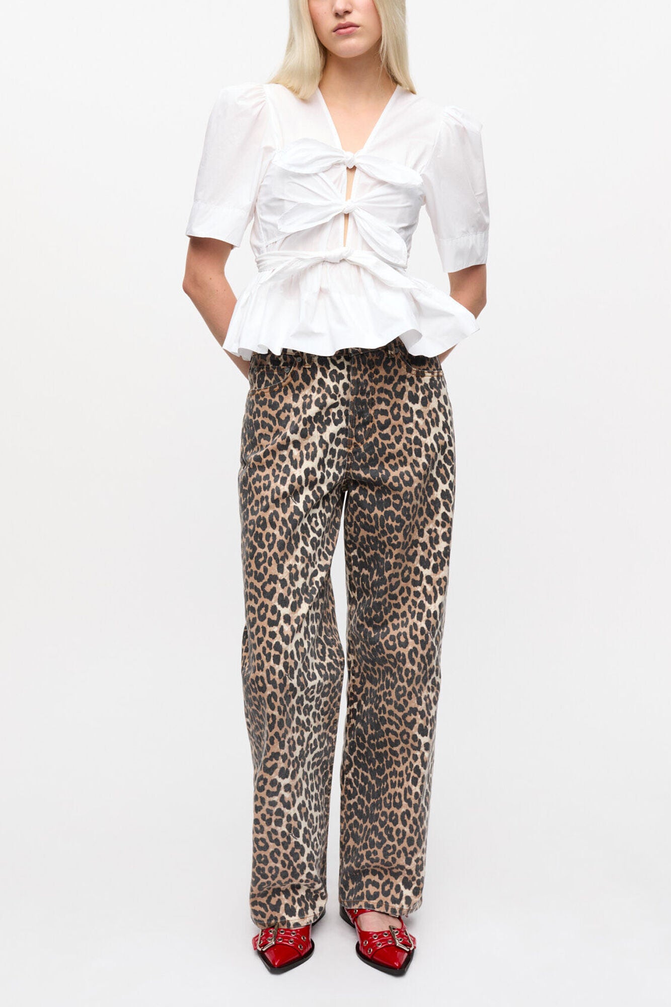 White Washed Stretch Cotton Tie Strap Blouse - GANNI