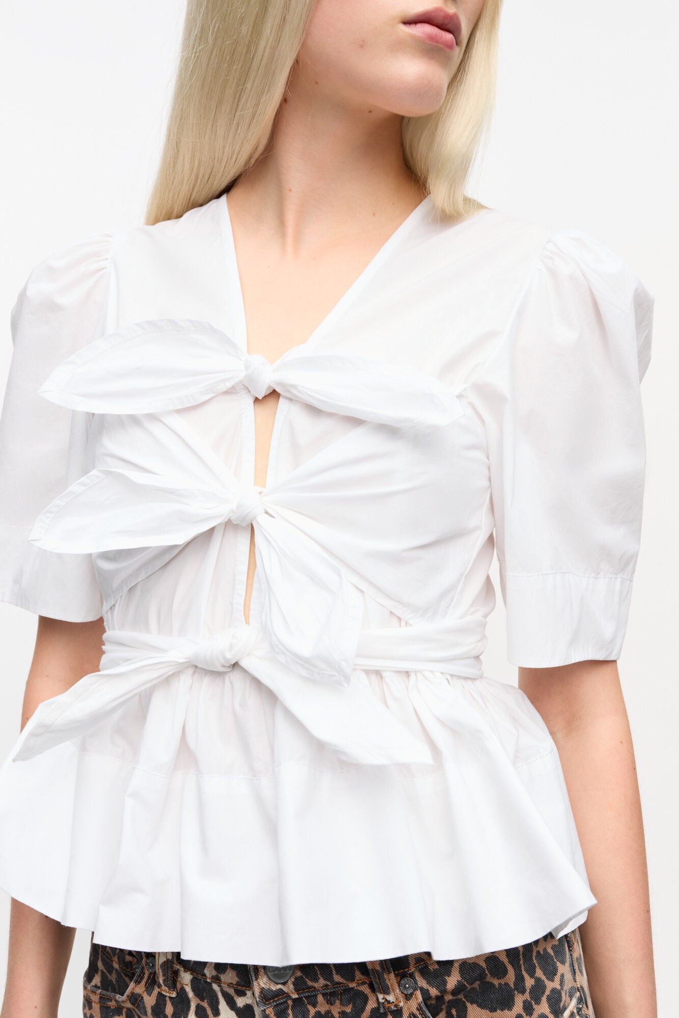 White Washed Stretch Cotton Tie Strap Blouse - GANNI