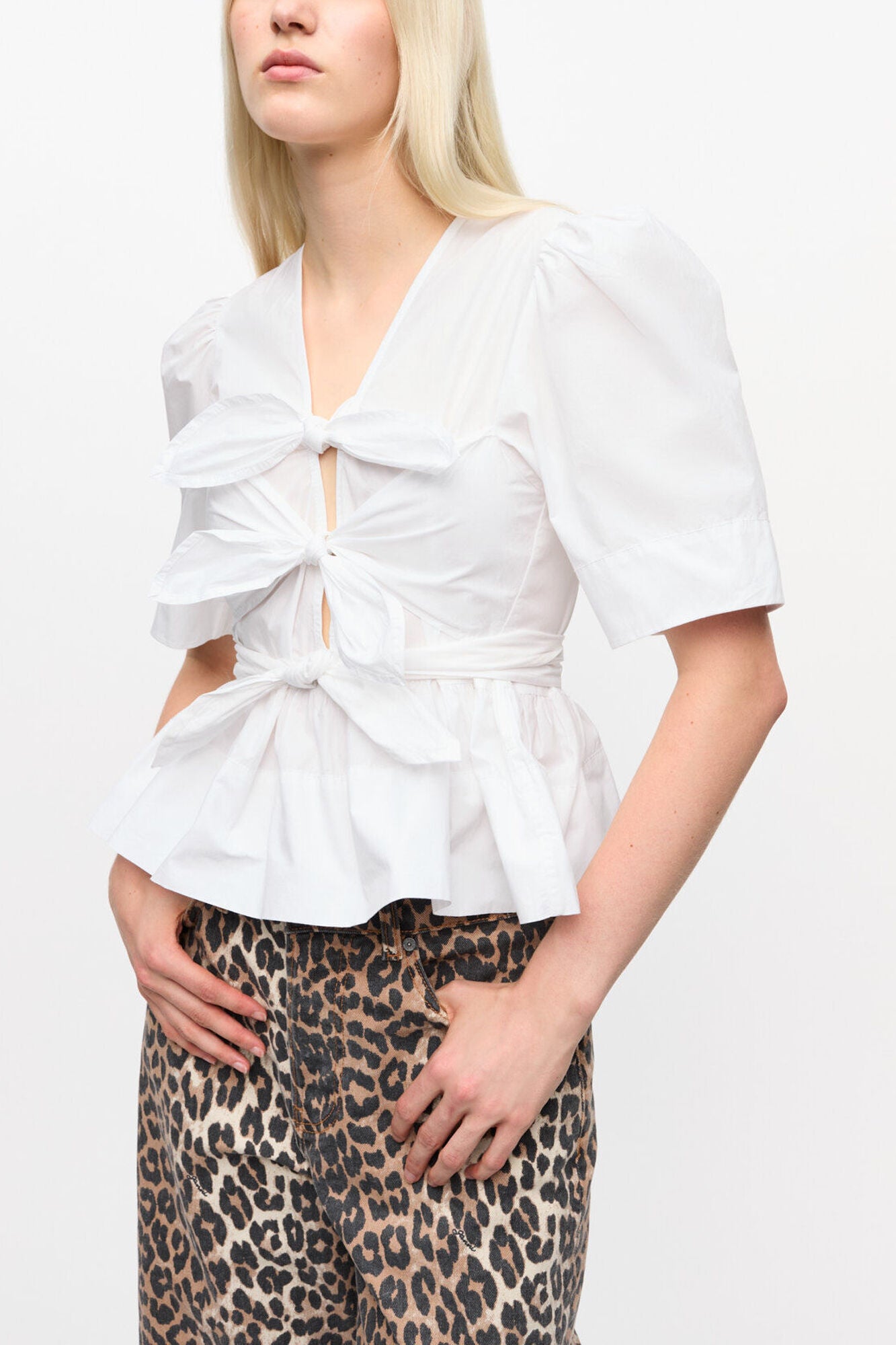 White Washed Stretch Cotton Tie Strap Blouse - GANNI