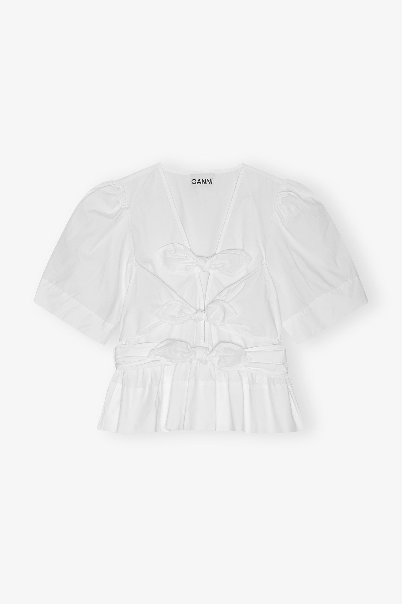White Washed Stretch Cotton Tie Strap Blouse - GANNI