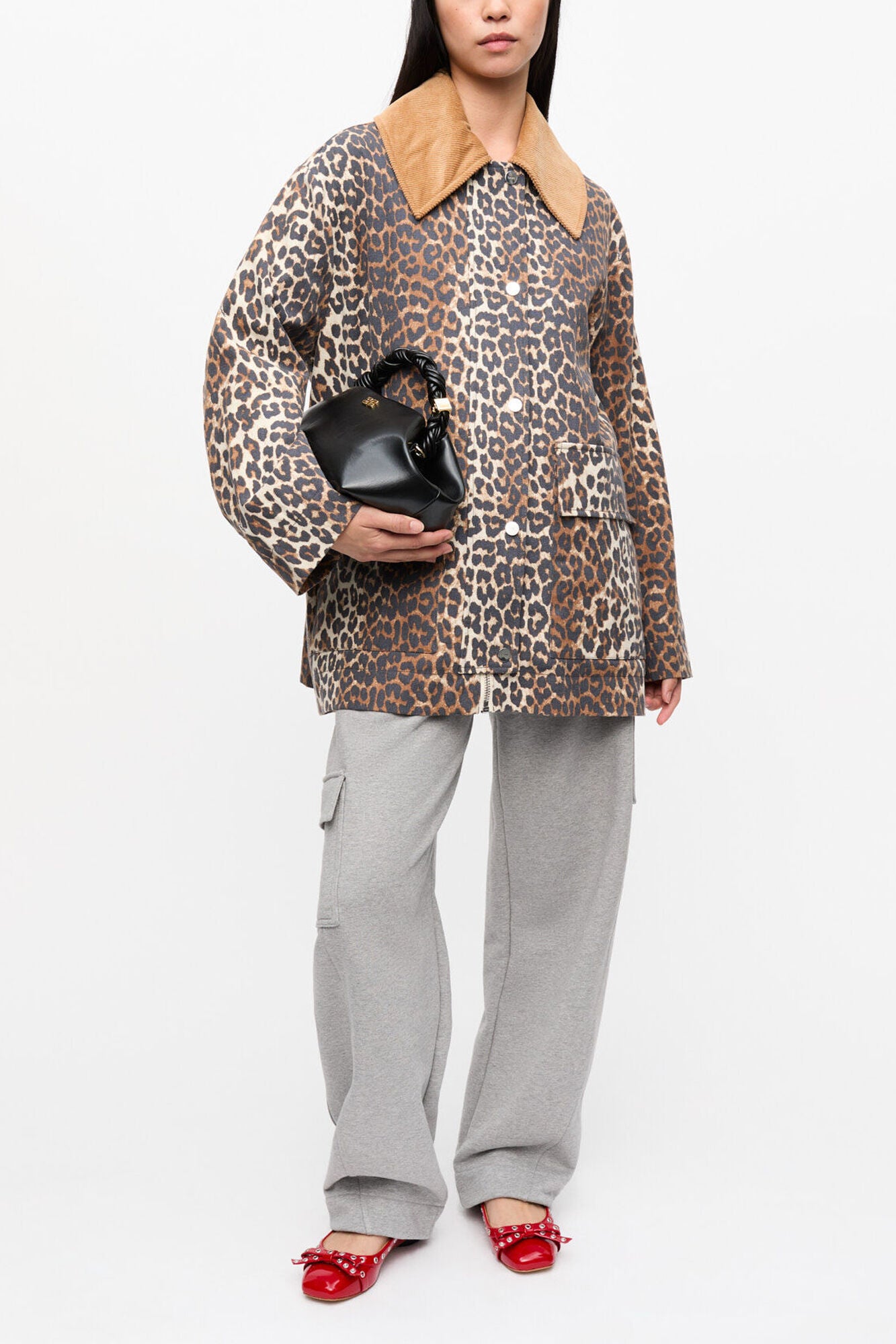 Leopard Printed Canvas Midi Jacket - GANNI