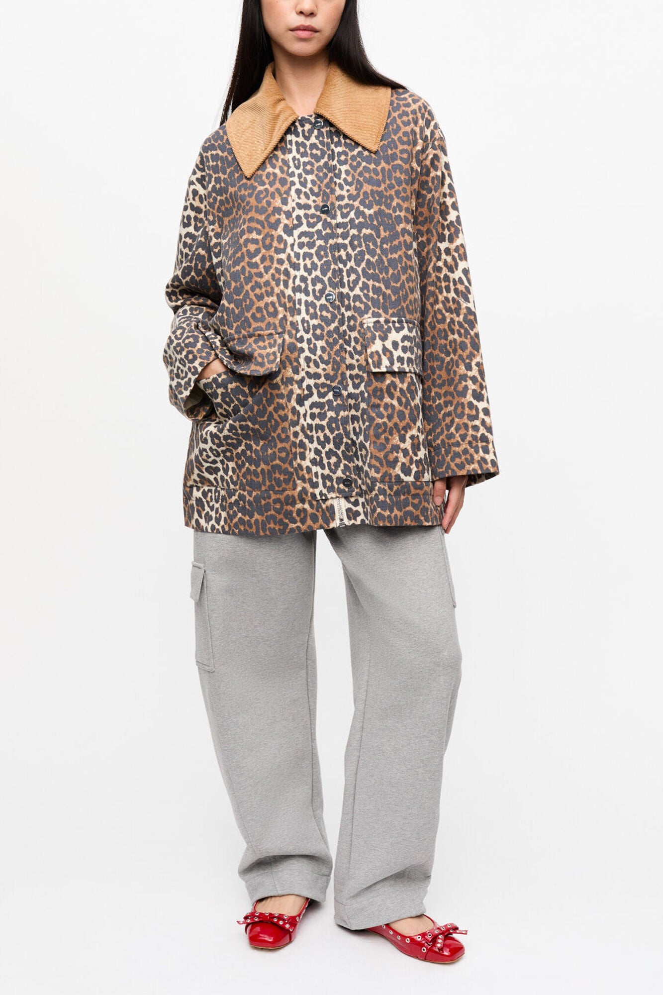Leopard Printed Canvas Midi Jacket - GANNI