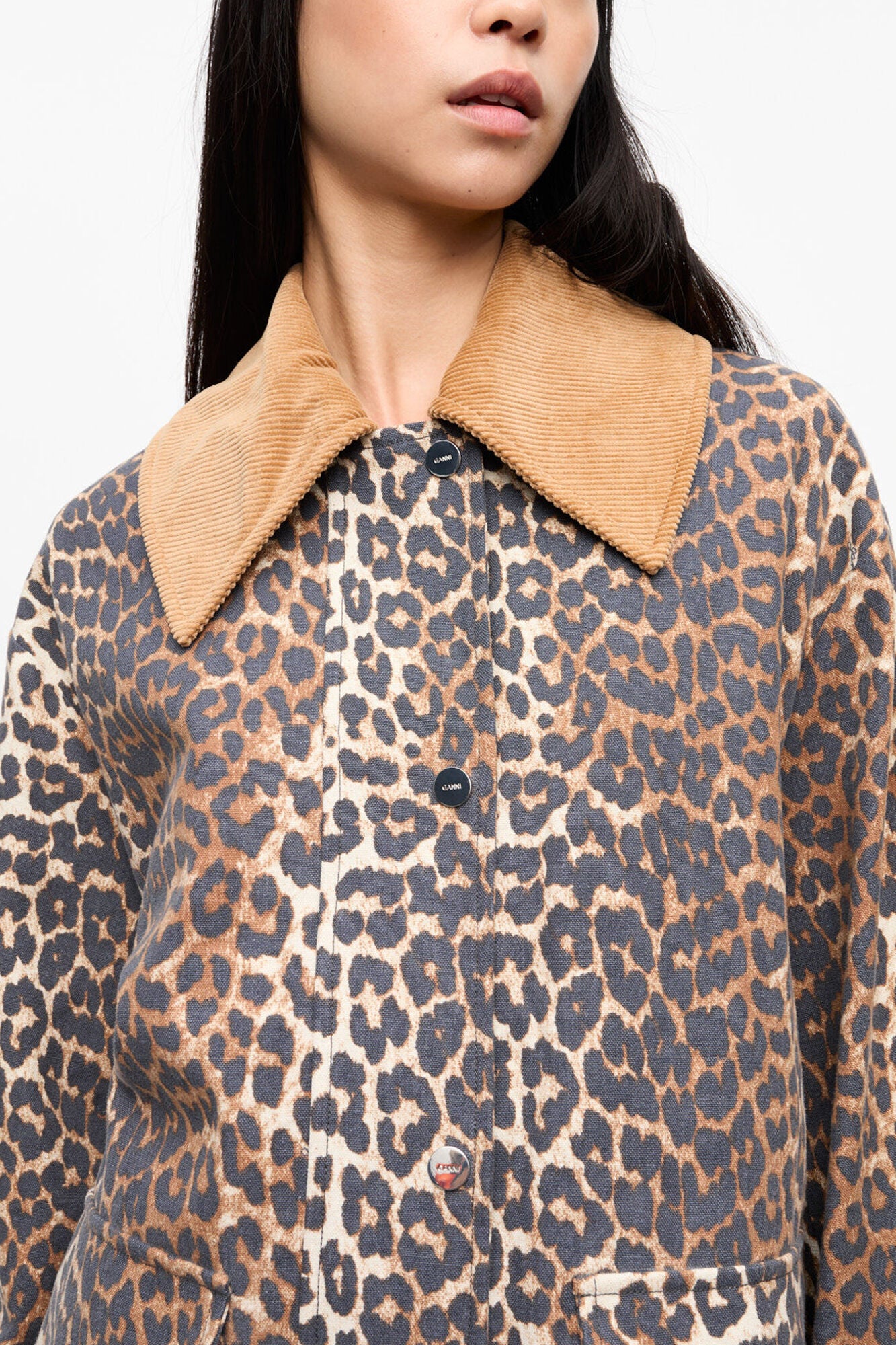 Leopard Printed Canvas Midi Jacket - GANNI