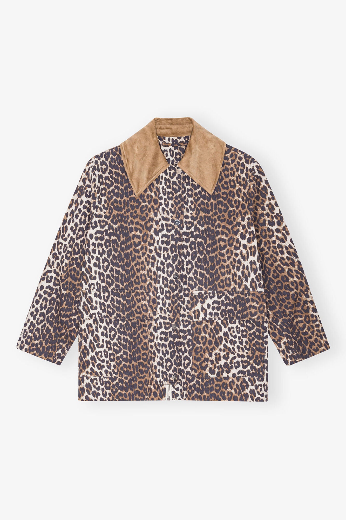 Leopard Printed Canvas Midi Jacket - GANNI