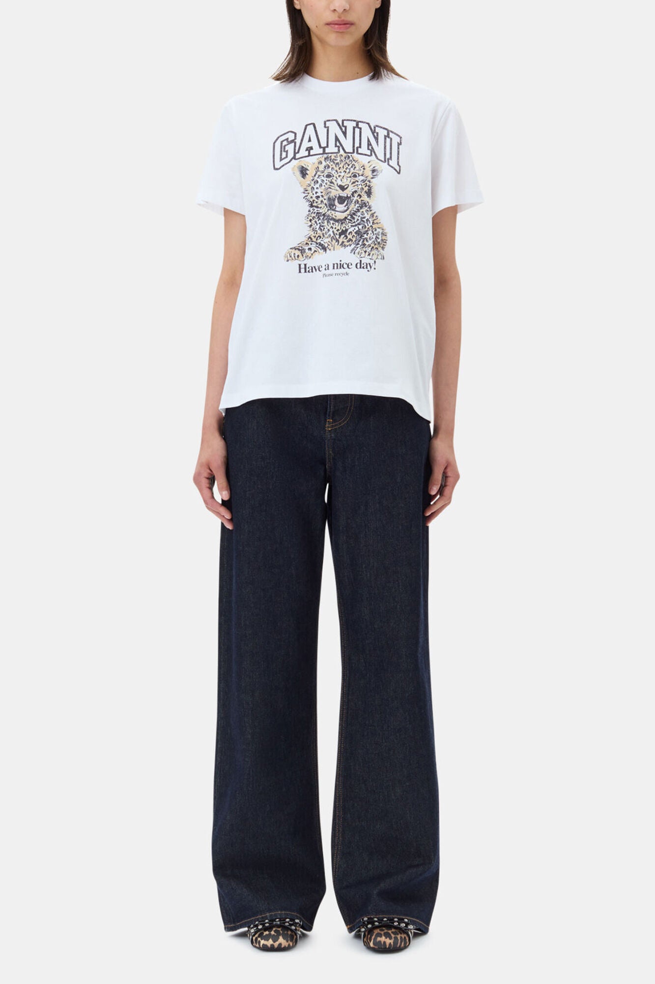 White Basic Jersey Leopard Relaxed T-shirt - GANNI