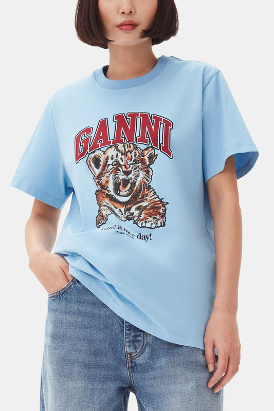 Blue Relaxed Jersey Tiger T-shirt - GANNI