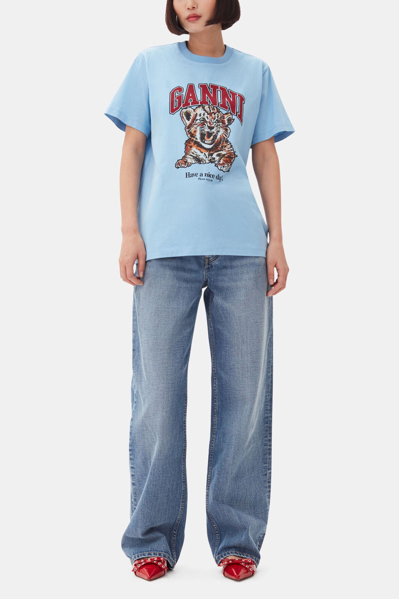 Blue Relaxed Jersey Tiger T-shirt - GANNI