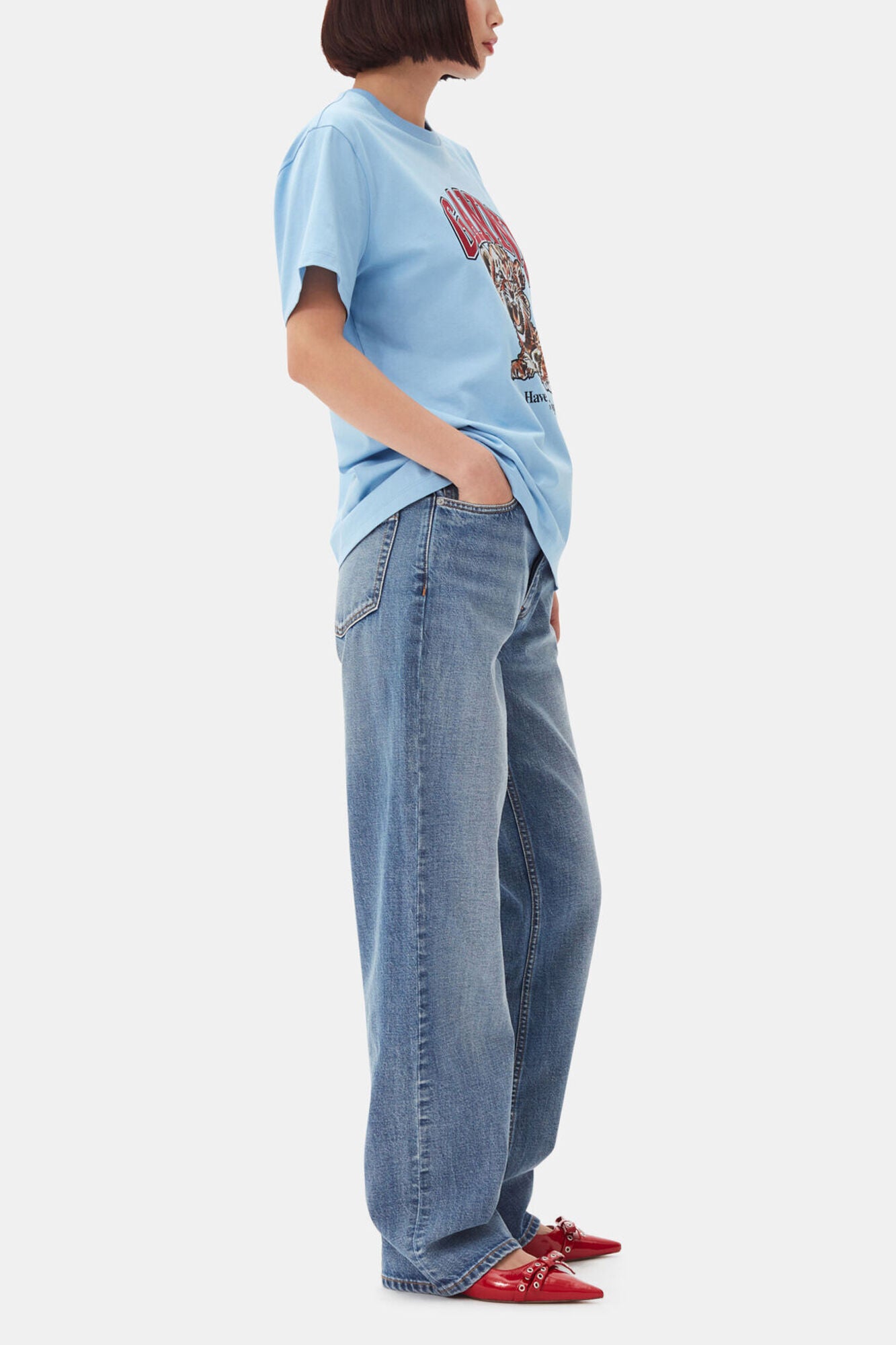 Blue Relaxed Jersey Tiger T-shirt - GANNI