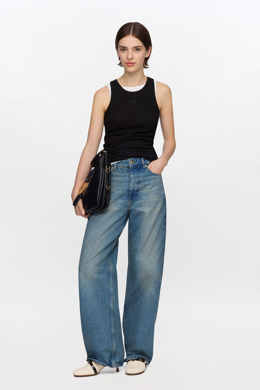 Black Soft Cotton Rib Tank Top - GANNI