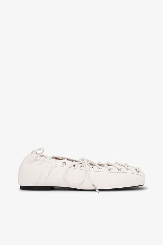 Lace-Up Ballerinas in Ivory - GANNI