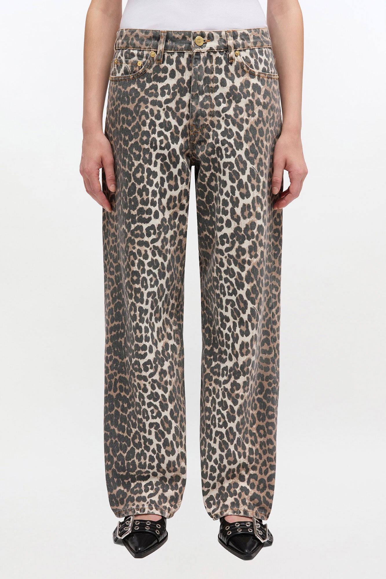 Izey Jeans in Leopard Print - GANNI