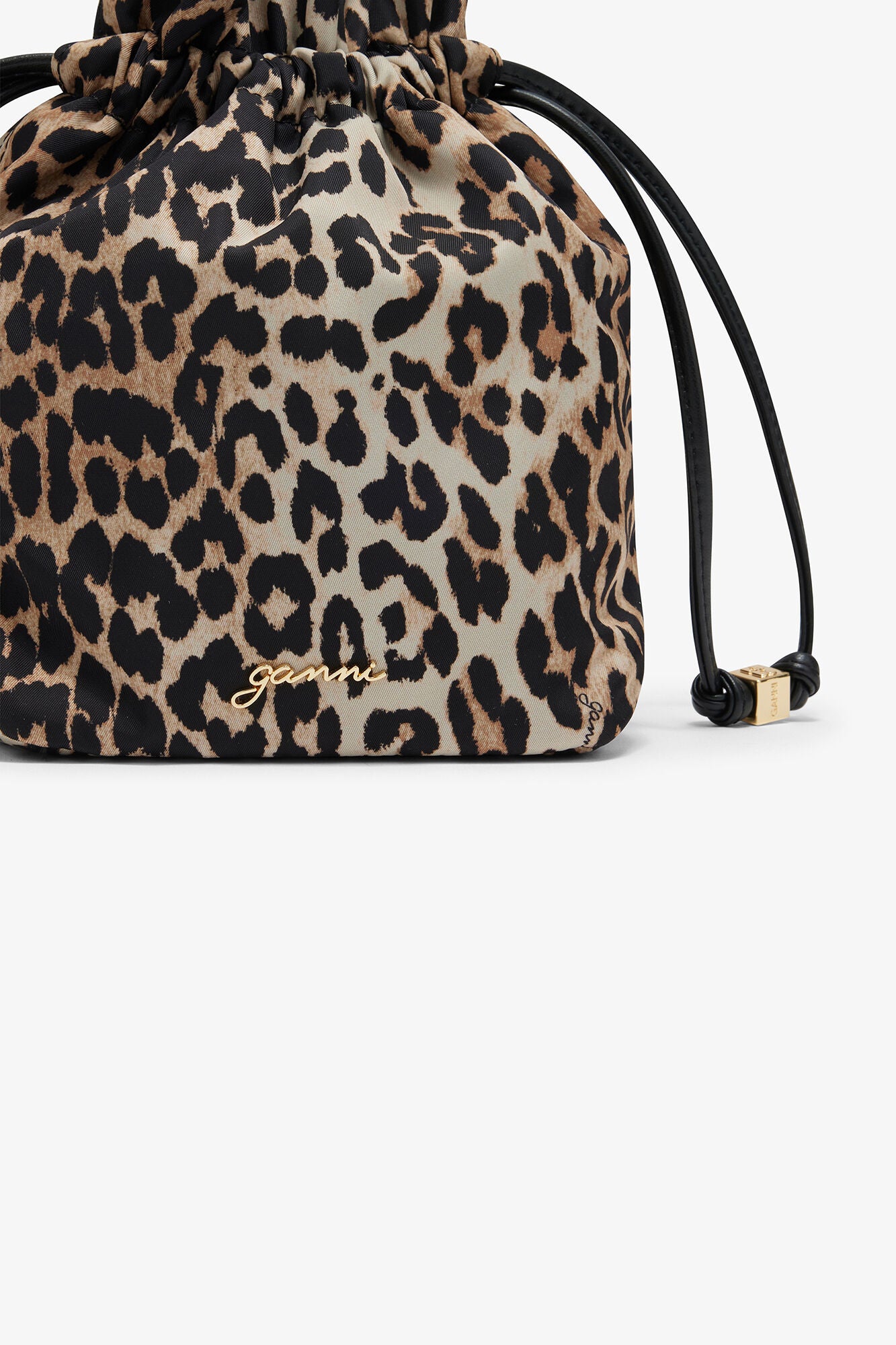 Almond Milk Printed Bou Bucket Pouch in Leopard - GANNI