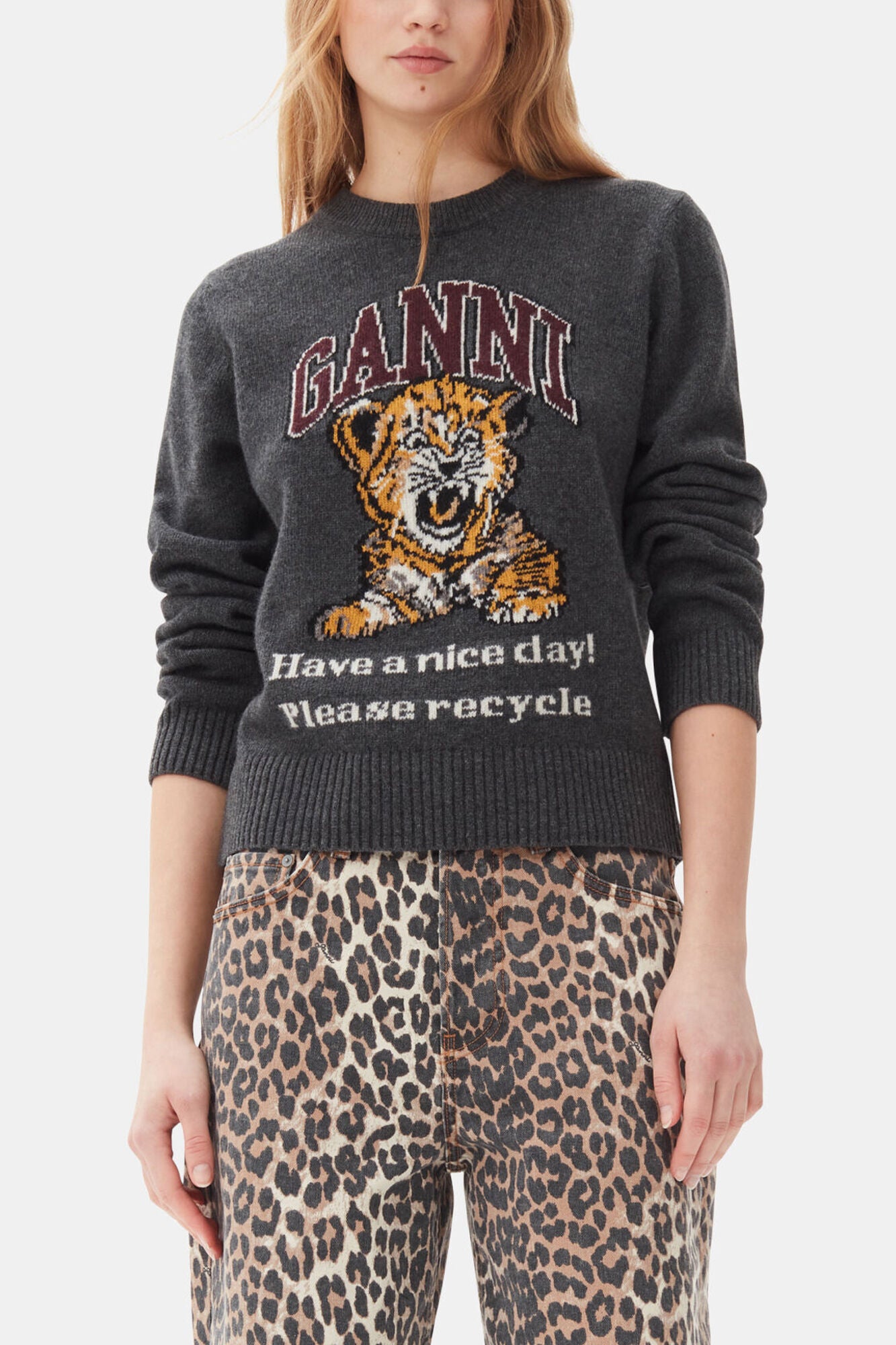 Dark Grey Graphic Tiger Sweater - GANNI