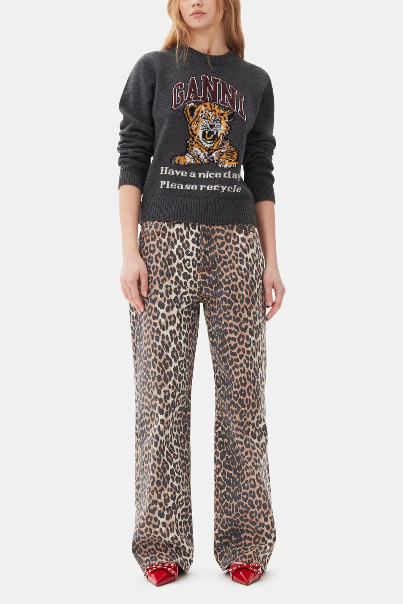 Dark Grey Graphic Tiger Sweater - GANNI