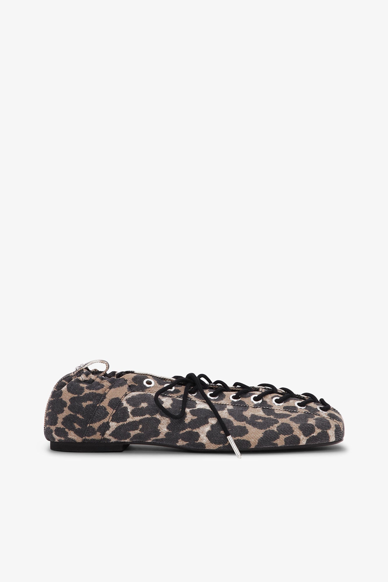 Lace-Up Ballerinas in Leopard Printed Denim - GANNI