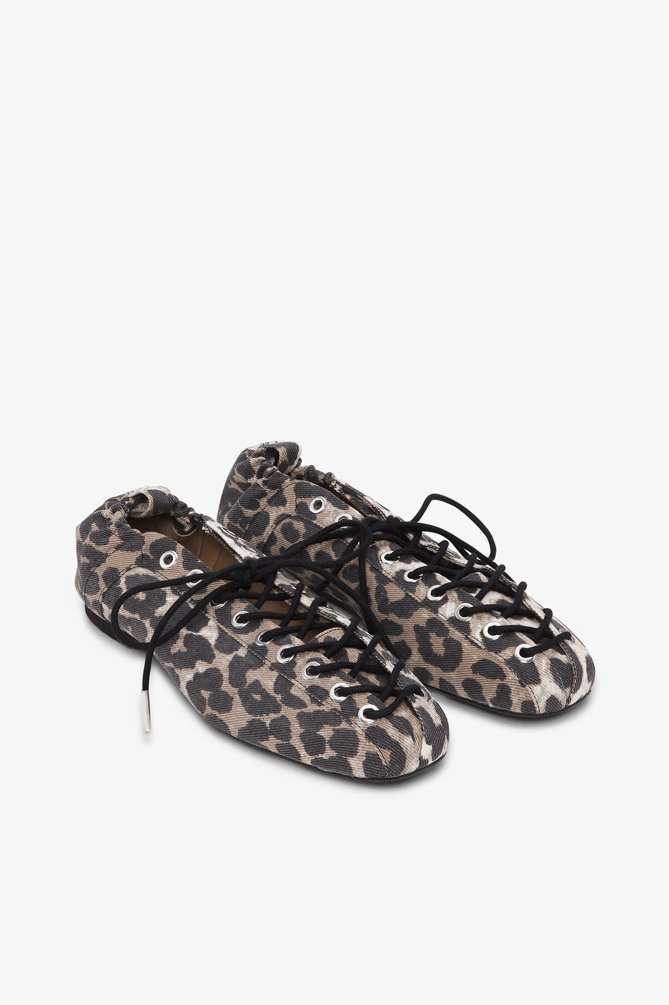 Lace-Up Ballerinas in Leopard Printed Denim - GANNI