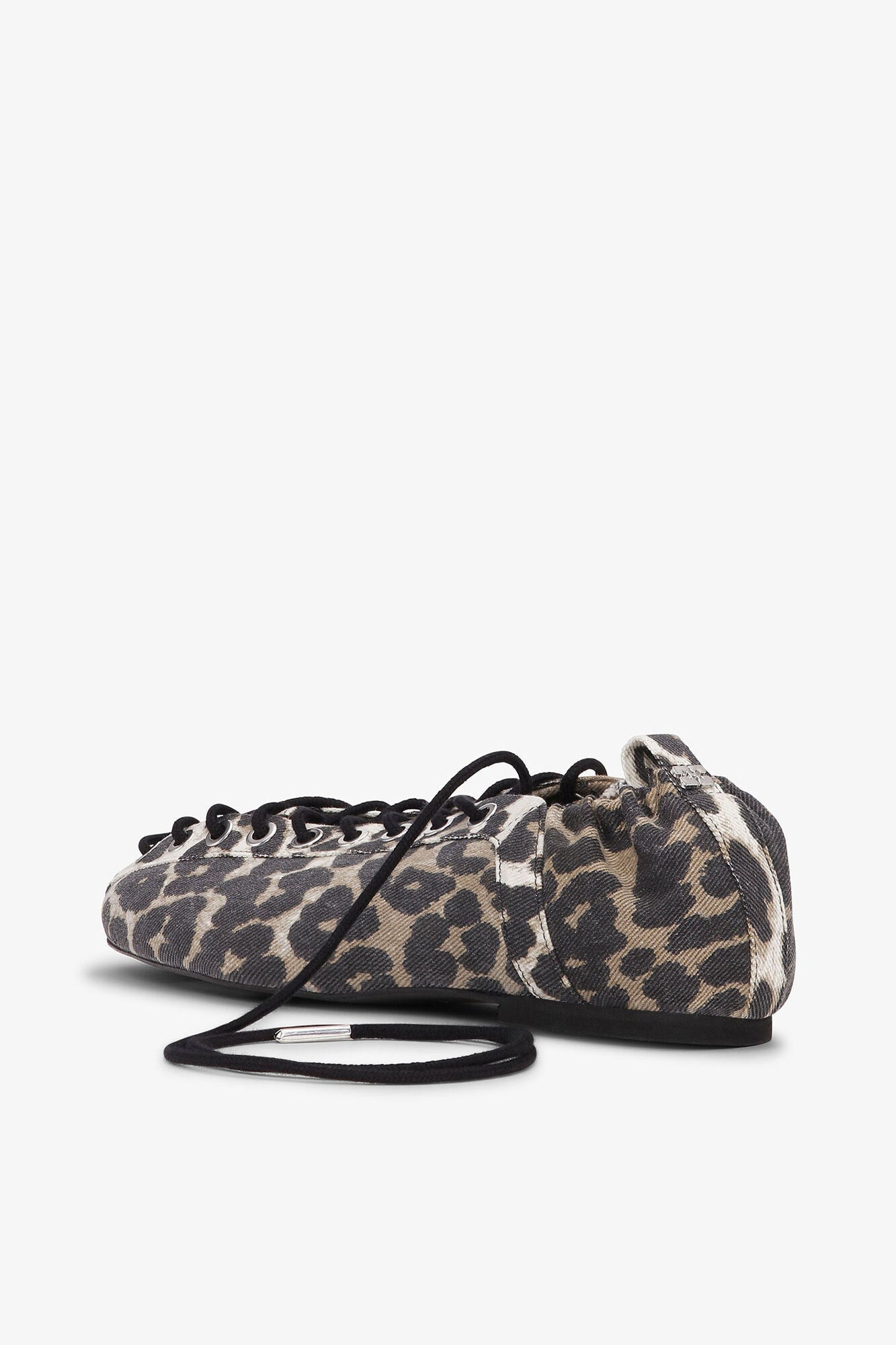 Lace-Up Ballerinas in Leopard Printed Denim - GANNI