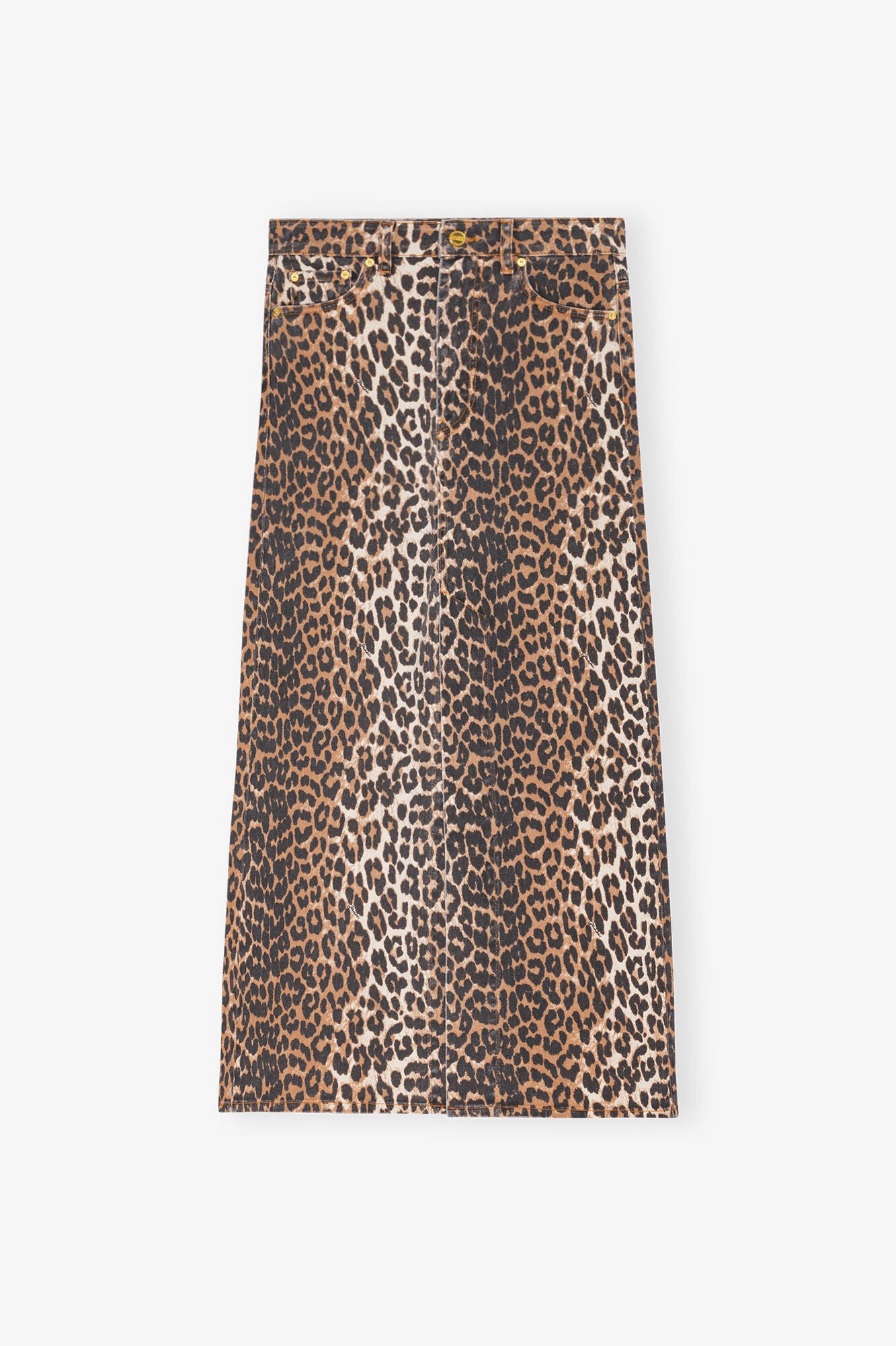 Leopard Denim Maxi Slit Skirt - GANNI