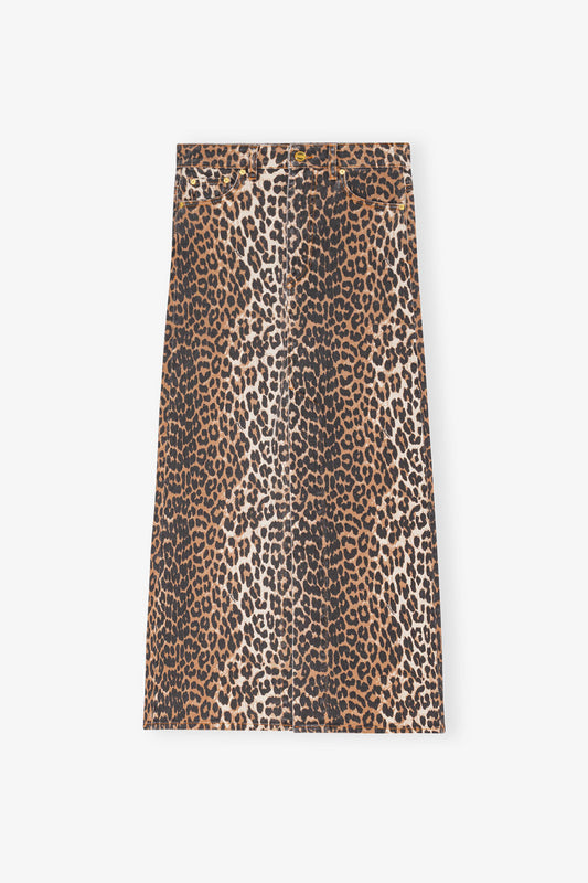 Leopard Denim Maxi Slit Skirt - GANNI
