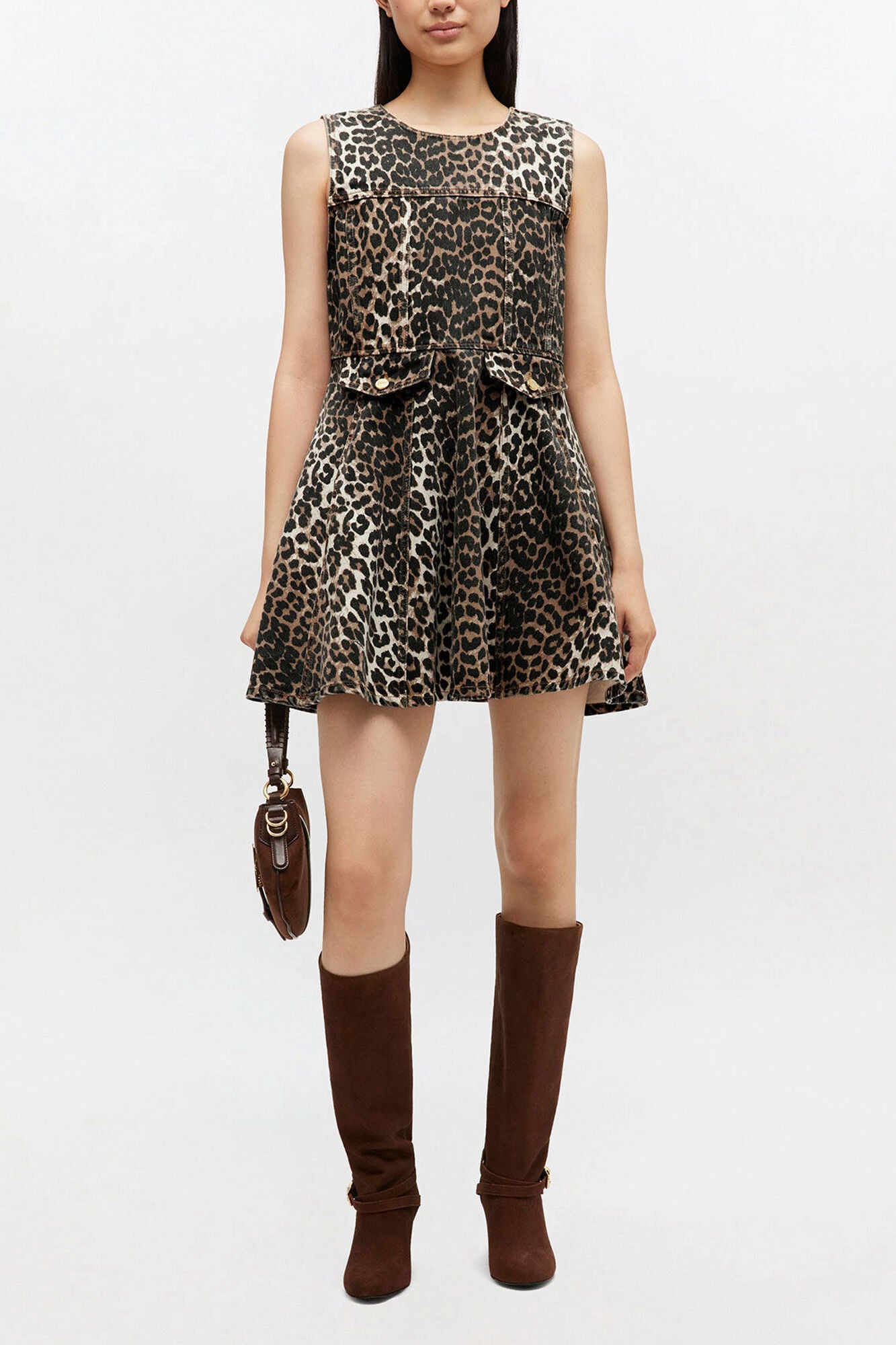 Leopard Denim Mini Dress - GANNI
