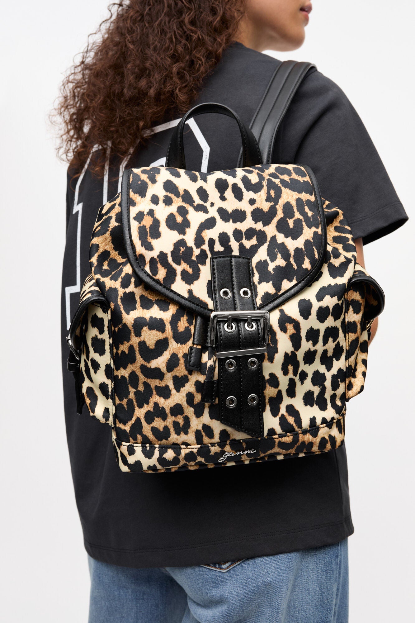 Leopard Leopard Small Nylon Bucky Backpack - GANNI