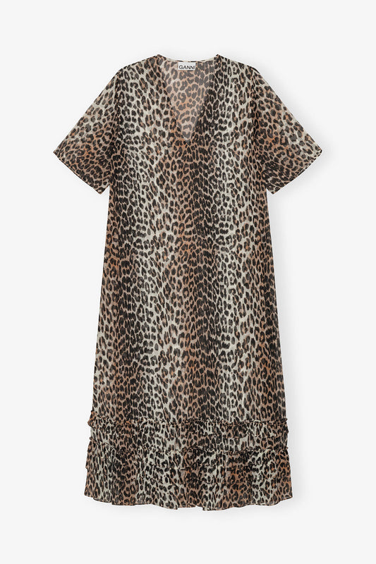 Leopard Chiffon Maxi Dress - GANNI