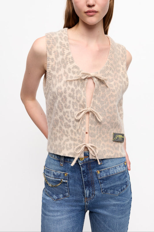 Leopard Tie String Vest - GANNI
