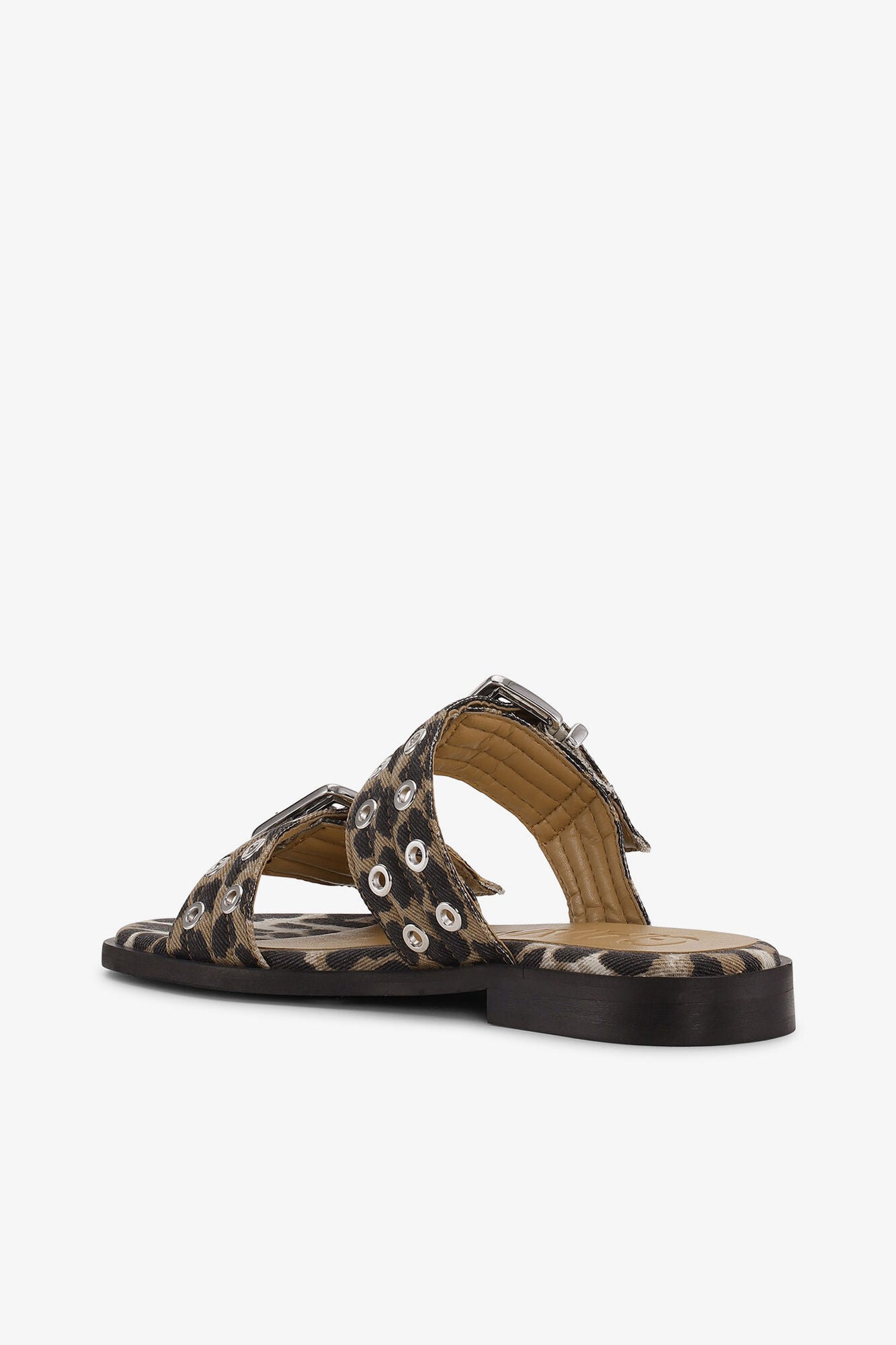 Leopard Denim Feminine Buckle Two-Strap Sandals - GANNI