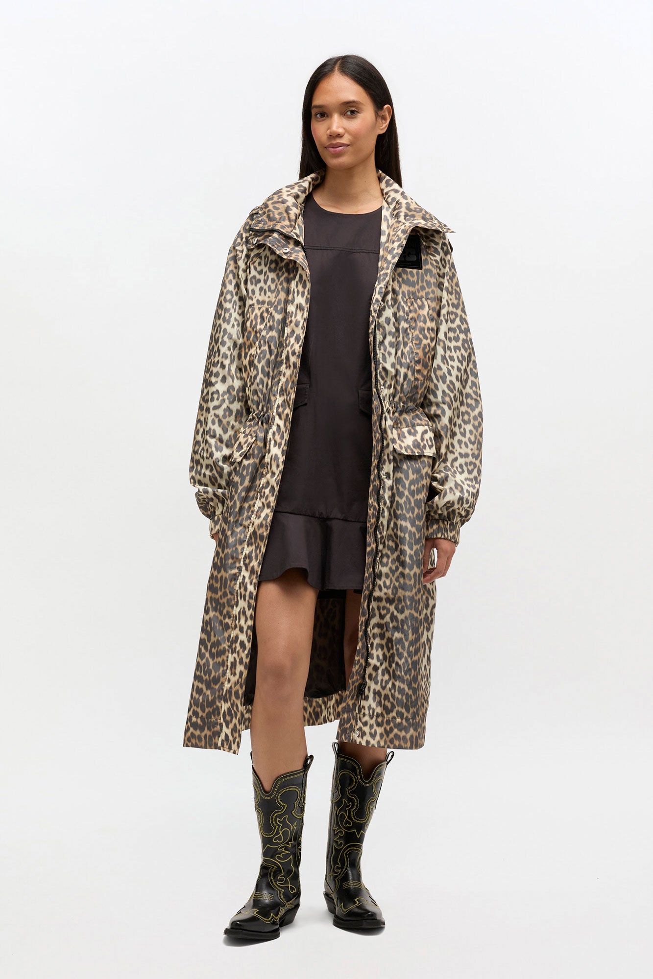 Leopard Nylon Parka Coat - GANNI
