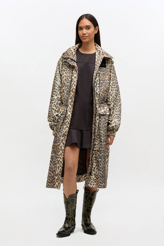 Leopard Nylon Parka Coat - GANNI