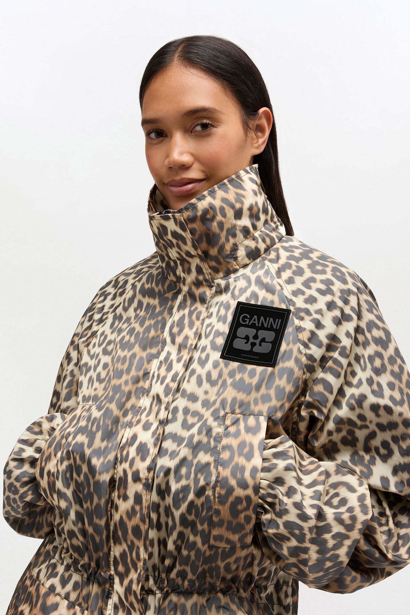 Leopard Nylon Parka Coat - GANNI