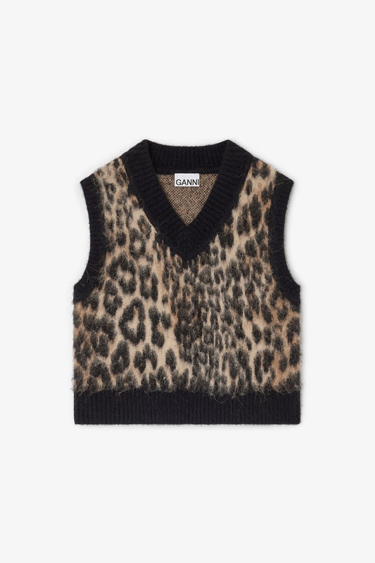 Leopard V-neck Vest - GANNI