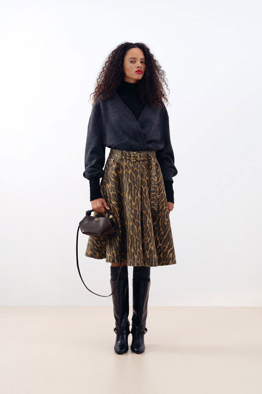 Leopard Denim Wrap Skirt - GANNI
