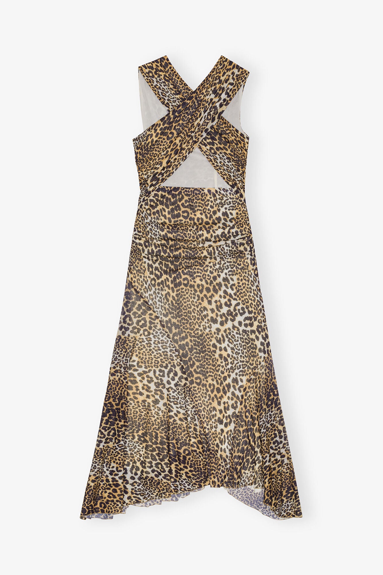 Leopard Marl Mesh Long Ruched Crossover Dress - GANNI
