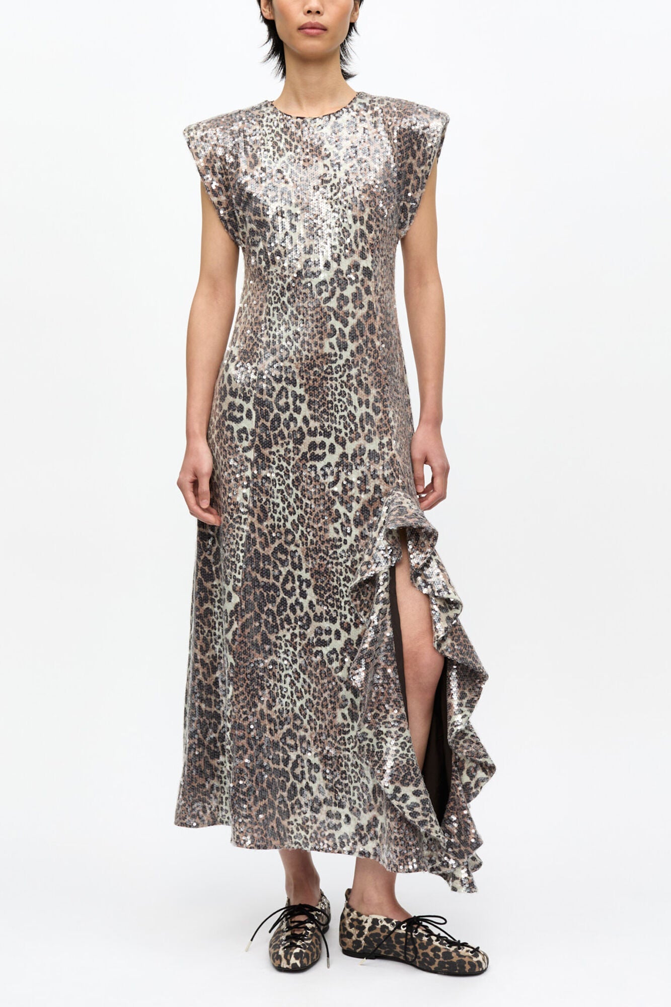 Leopard Stretch Sequins Long Dress - GANNI
