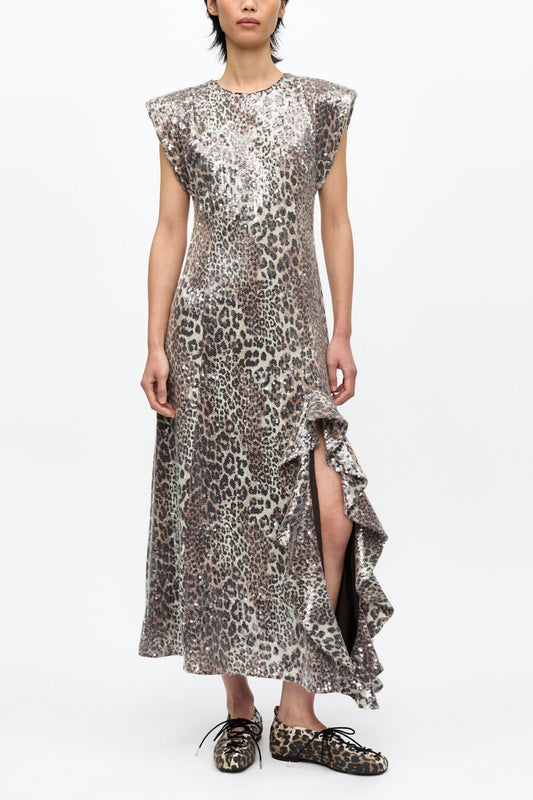Leopard Stretch Sequins Long Dress - GANNI