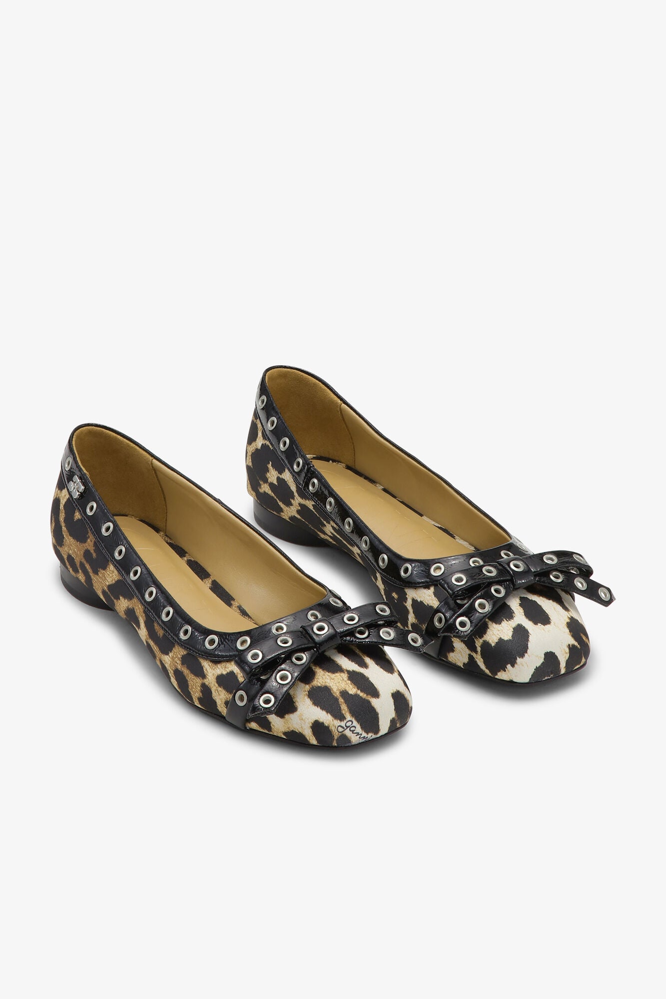 Leopard Eyelet Bow Ballerinas - GANNI