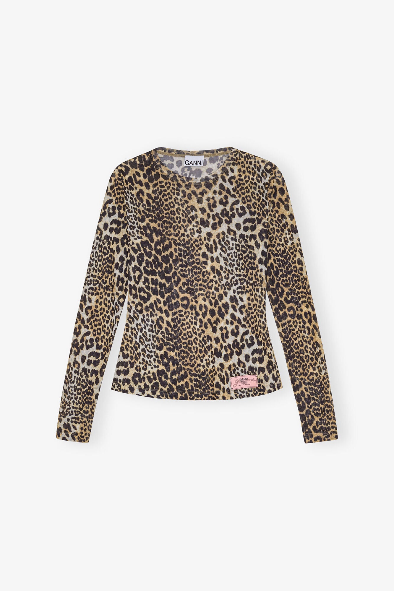 Leopard Printed Mesh Long-sleeve Blouse - GANNI