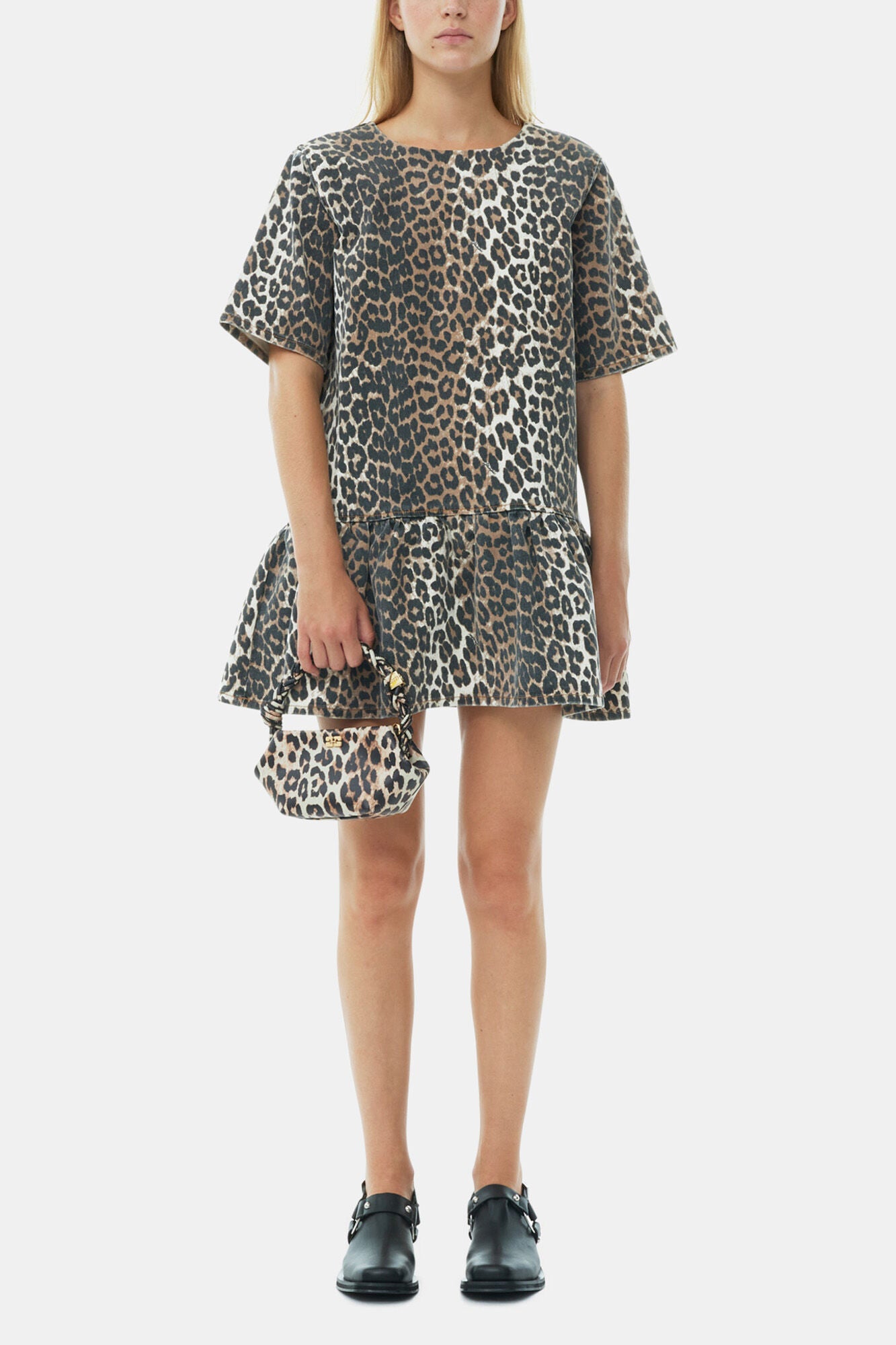 Leopard Open-back Mini Denim Dress - GANNI