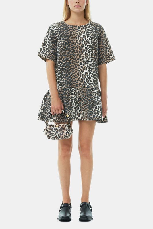 Leopard Open-back Mini Denim Dress - GANNI