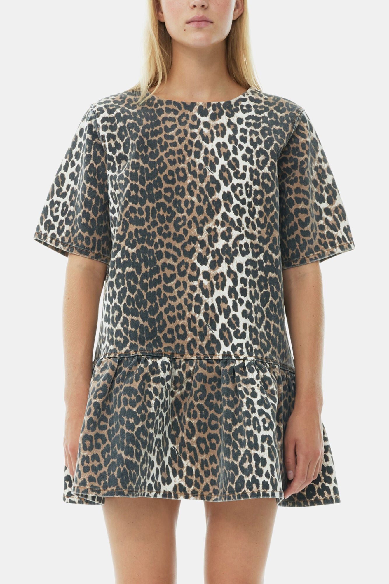 Leopard Open-back Mini Denim Dress - GANNI