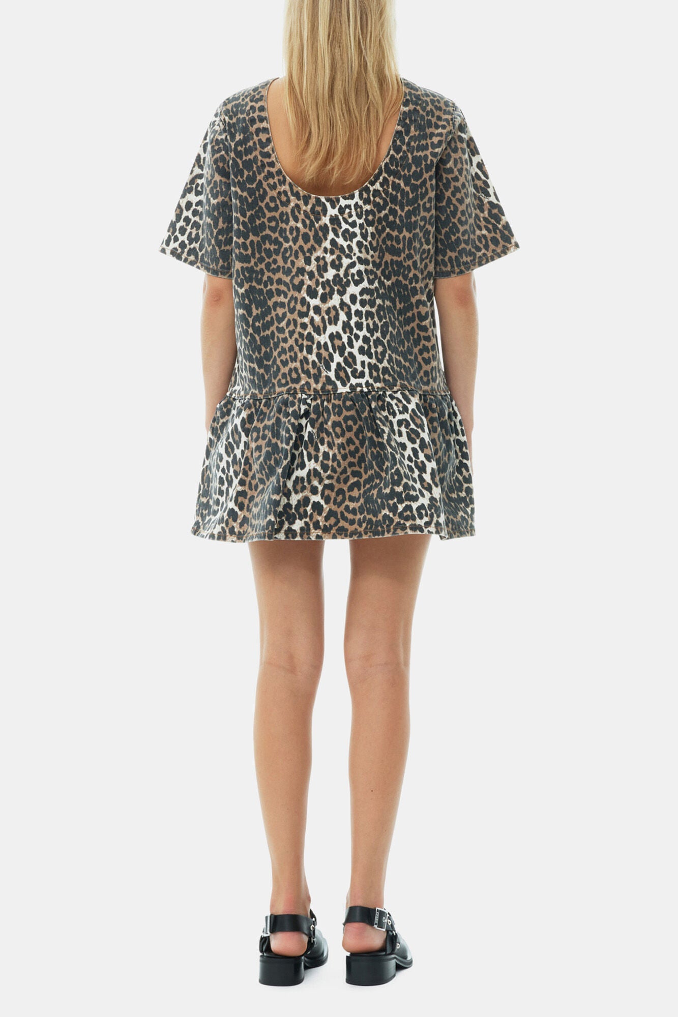 Leopard Open-back Mini Denim Dress - GANNI