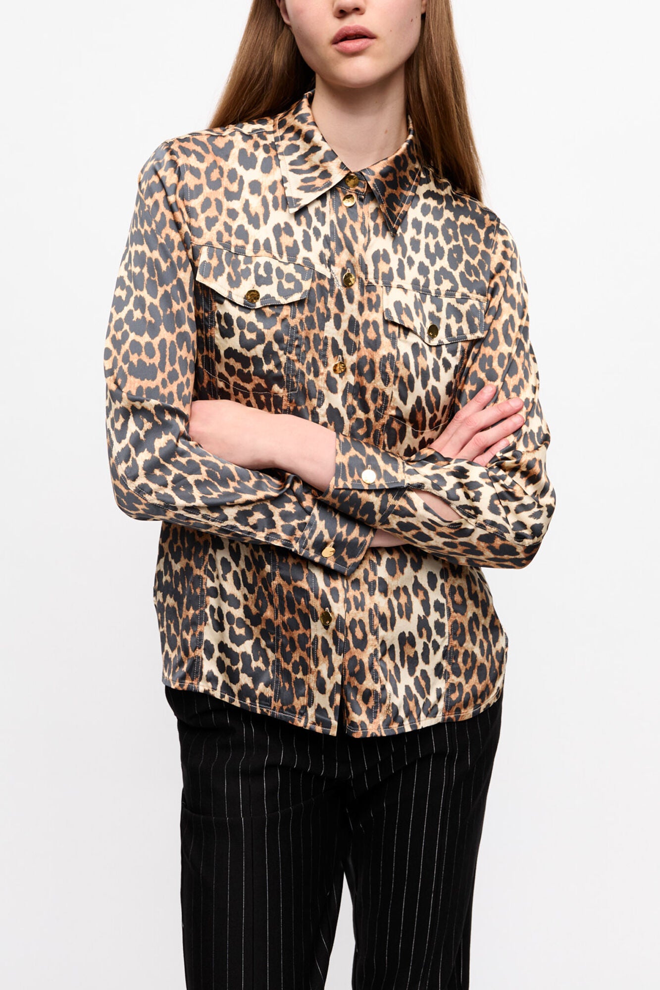 Leopard Print Satin Shirt - GANNI