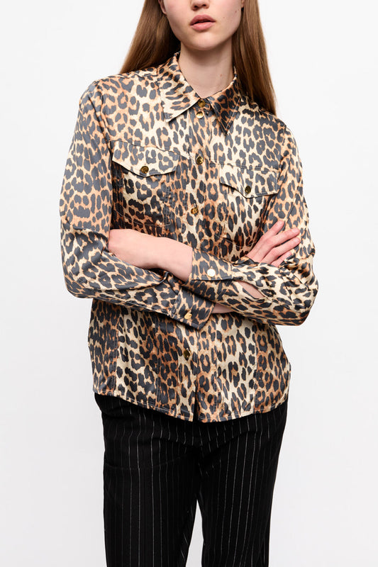 Leopard Print Satin Shirt - GANNI