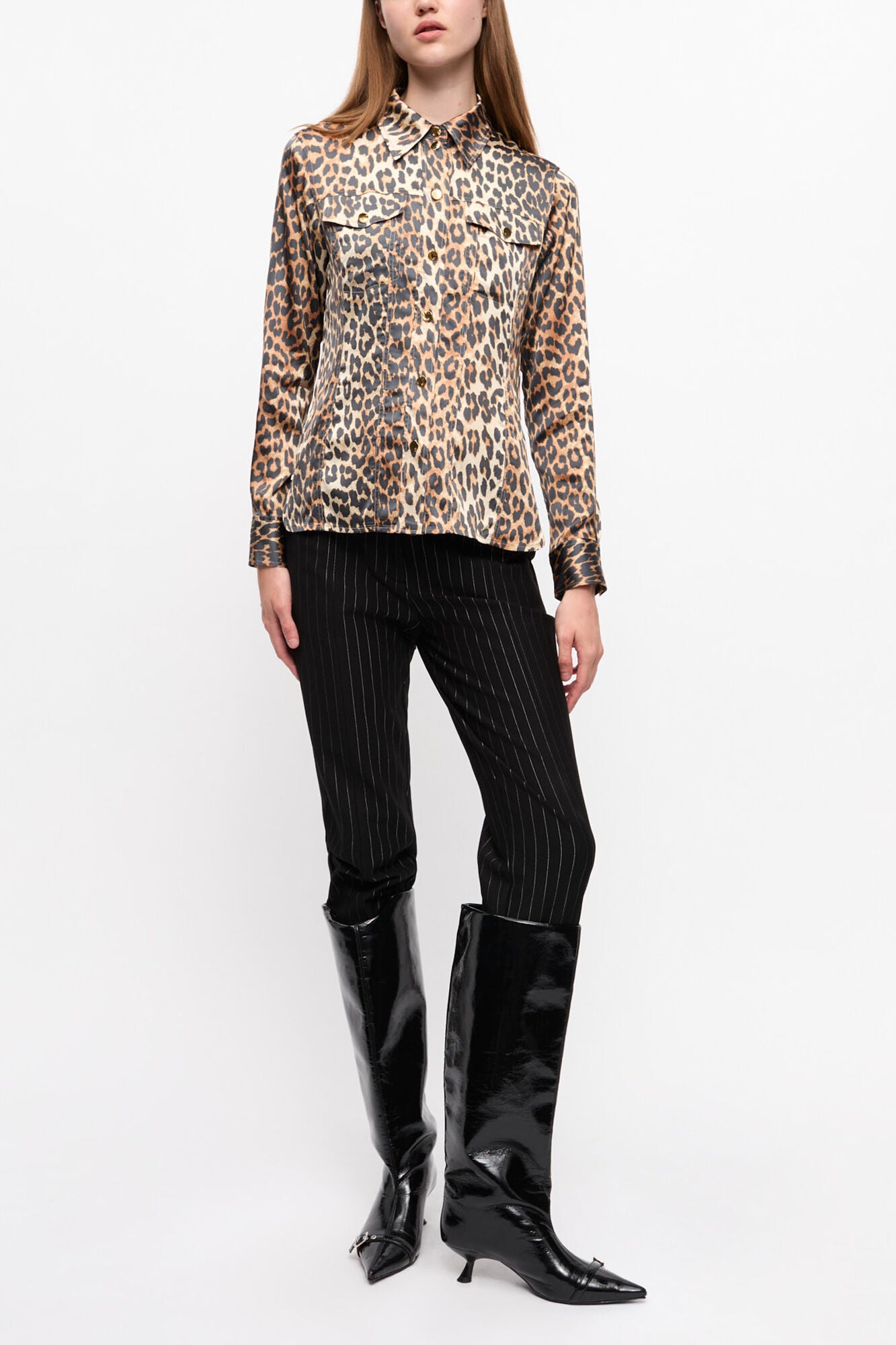 Leopard Print Satin Shirt - GANNI