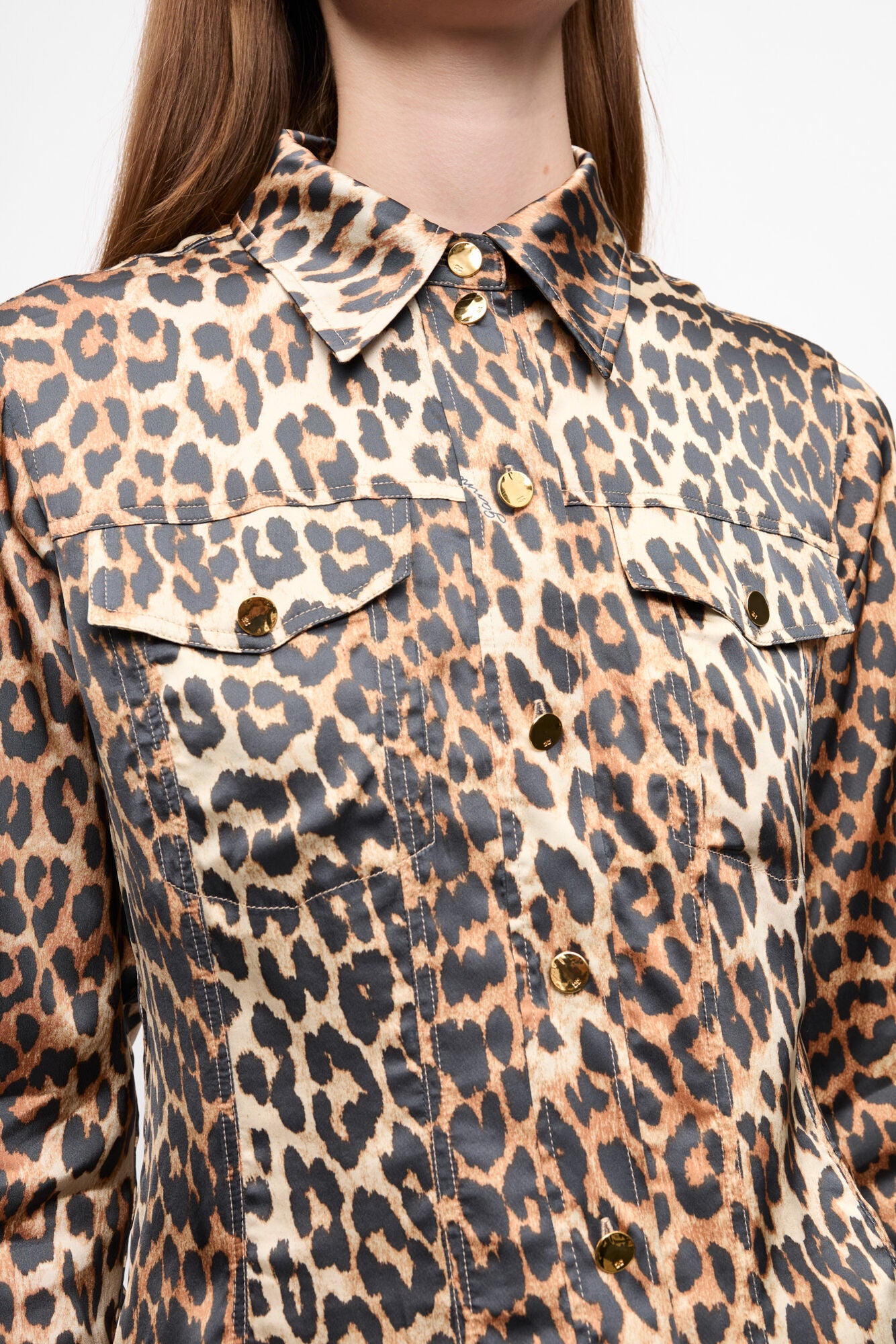 Leopard Print Satin Shirt - GANNI