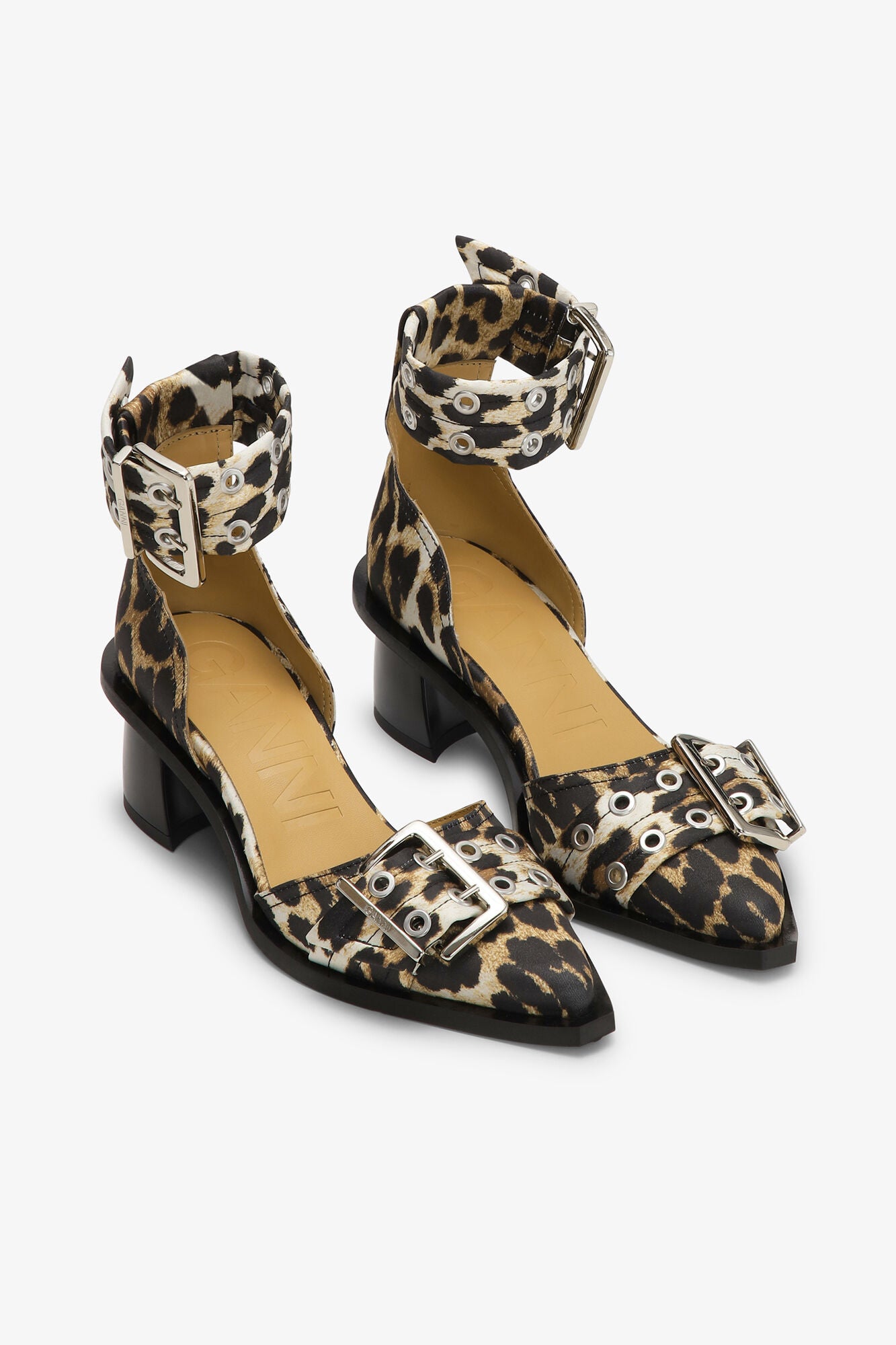 Leopard Print Feminine Buckle Open Cut Pumps - GANNI